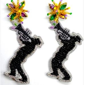 Mardi Gras Jazz Musician Earrings, Louisiana Gift, New Orleans Dangle Earrings